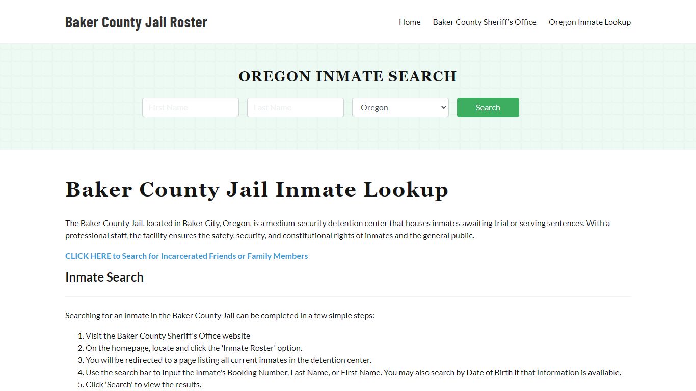 Baker County Jail Roster Lookup, OR, Inmate Search